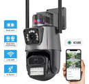 Camara exterior doble lente con alarma y sensor de movimiento