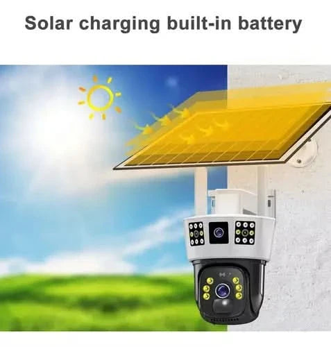 Camara exteriores 3 lente con panel solar y sensor de movimiento robotica