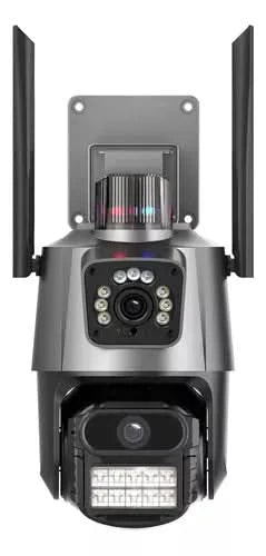 Camara exterior doble lente con alarma y sensor de movimiento