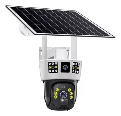 Camara exteriores 3 lente con panel solar y sensor de movimiento robotica