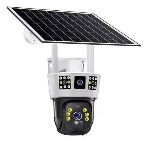 Camara exteriores 3 lente con panel solar y sensor de movimiento robotica