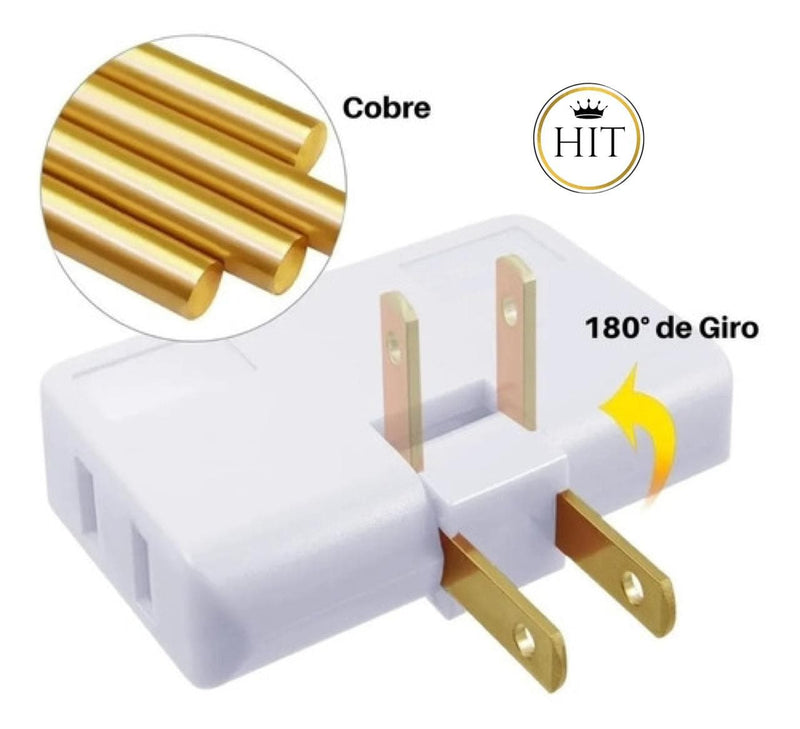 Adaptador De Toma Corriente 3 Salidas Giratorio 180 Grado