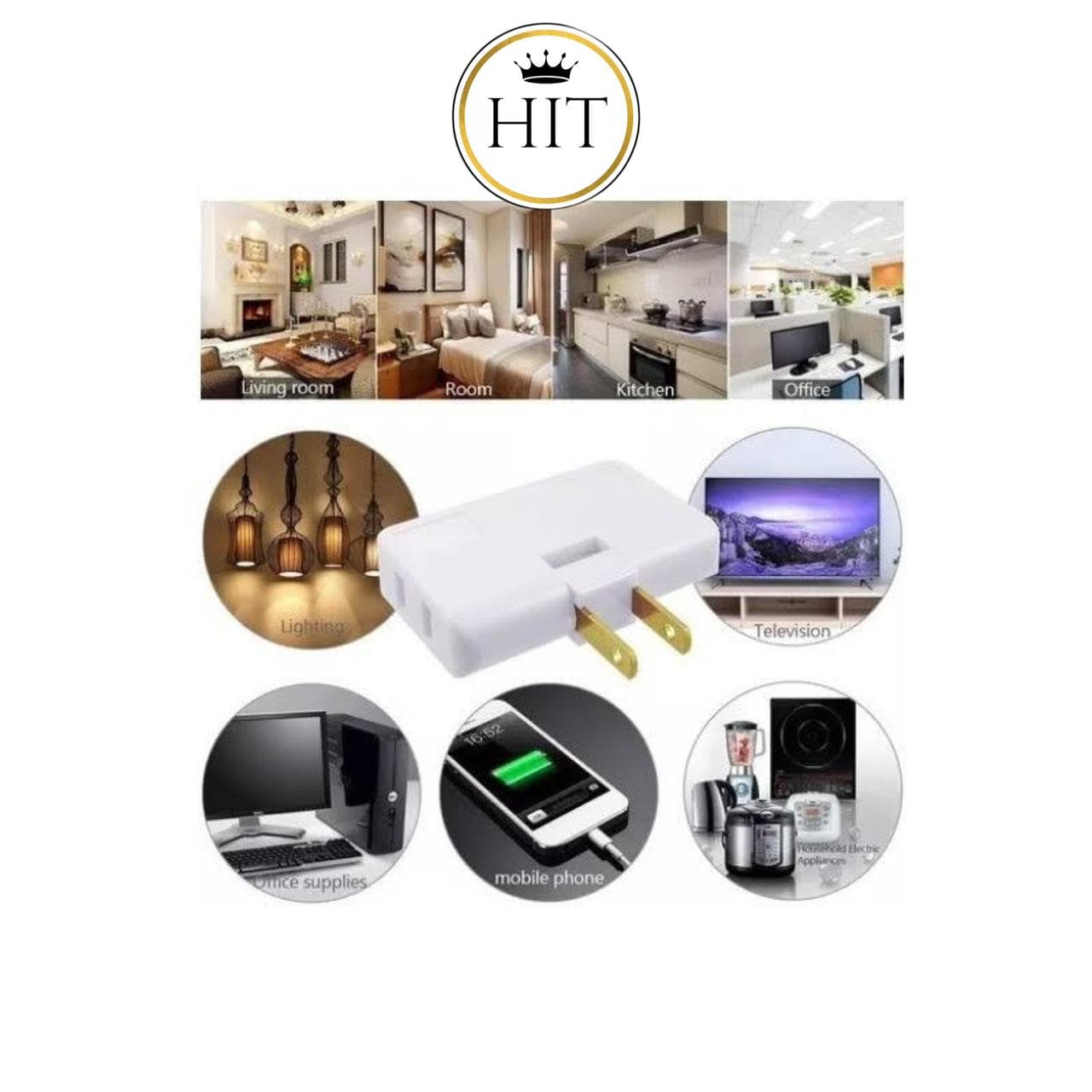 Adaptador De Toma Corriente 3 Salidas Giratorio 180 Grado