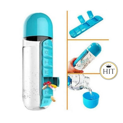 Termo Pastillero Botilo Agua Organizador De Pastillas 2 En 1