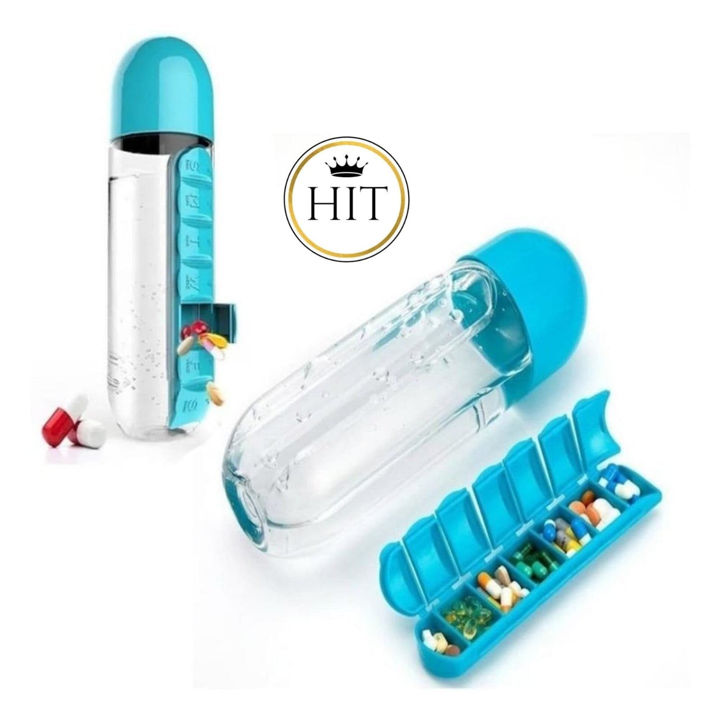 Termo Pastillero Botilo Agua Organizador De Pastillas 2 En 1