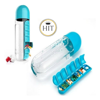 Termo Pastillero Botilo Agua Organizador De Pastillas 2 En 1