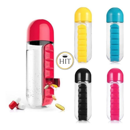 Termo Pastillero Botilo Agua Organizador De Pastillas 2 En 1