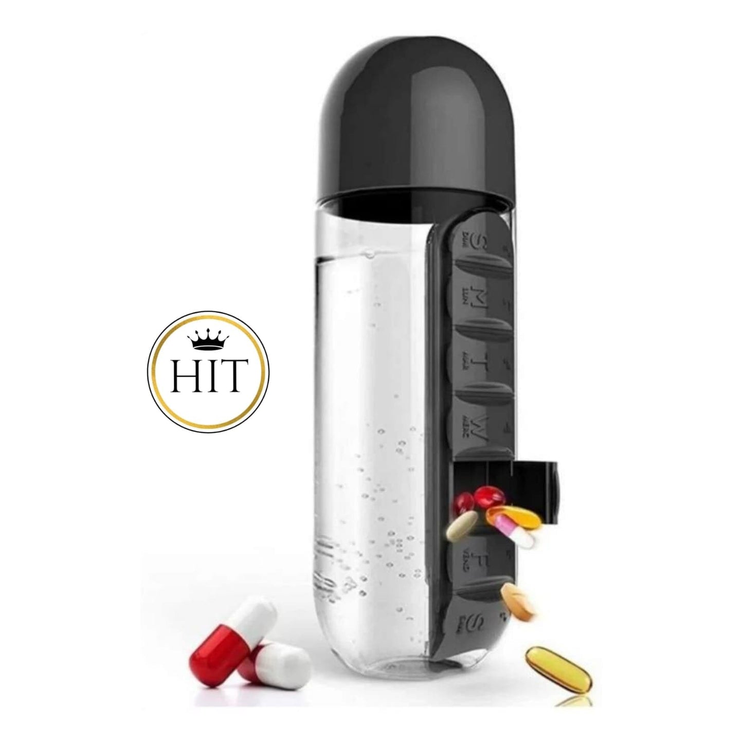 Termo Pastillero Botilo Agua Organizador De Pastillas 2 En 1